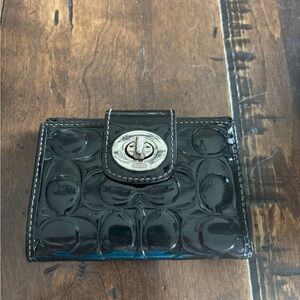 Coach Black patten leather style Embossed Wallet with Silver Clasp
